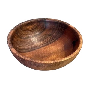 Cuenco de madera natural hecho a mano ecológico con bordes tallados para cocina rústica y mesa de comedor a precio mayorista - Product Image 1