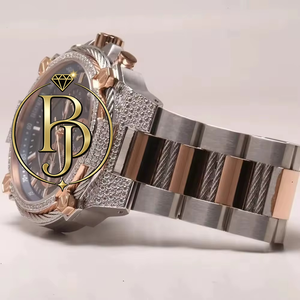 Montre-bracelet analogique en acier inoxydable Briva Luxury Eco-Friendly Quartz avec accents or rose foncé, chronographe, sous-cadrans et lunette scintillante - Product Image 2