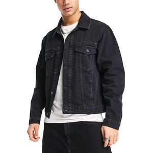 Veste en jean noire pour homme, patchwork, décontractée, respirante, en coton, col rabattu, coupe classique, simple boutonnage, manteau d'automne - Product Image 2