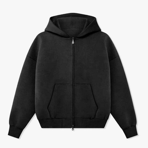 Sweat à capuche épais pour homme, coupe ample, épaules tombantes, zippé, double fermeture éclair, imperméable, polyester/coton, hiver - Product Image 3