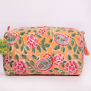 Beautiful Summer <b>Makeup</b> Bag Cotton Quilted Block Printed Zipper Closer Gift For Her Handmade Toiletry Cosmetic Organizer Pouches - Product Image 3