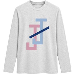 Light Gray JJ Logo Embroidered Long Sleeve Shirt Crew Neck Casual Lightweight <b>Top</b> with Ribbed Cuffs for Custom Teamwear - Product Image 1