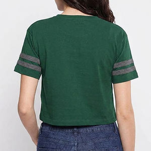High Quality Women's <b>Green</b> <b>Crop</b> <b>Top</b> Crew Neck Short Sleeve Solid Color Casual T-Shirt With Logo Print Spring Summer Wear - Product Image 2