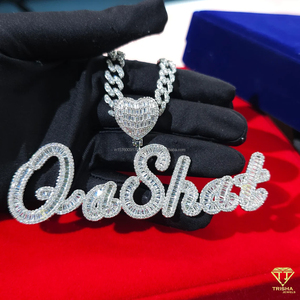 Moissanite Diamond " QaShat " Pendant <b>Chain</b> Custom Heart Necklace <b>Cuban</b> <b>Link</b> Hip Hop Bling Jewelry - Product Image 1