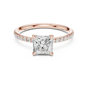 Anillo de compromiso con diamante de corte princesa cultivado en laboratorio, oro sólido de 18 quilates, con piedras redondas pavé en el lateral, joyería de boda eterna para mujeres y hombres - Product Image 5