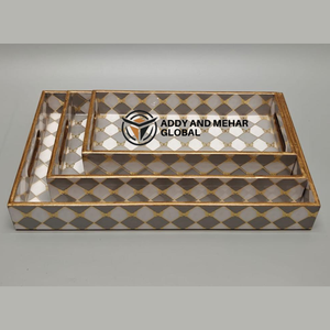 White Geometric Serving Tray Set of 3 MDF & <b>Paper</b> Decorative Nesting Trays for Elegant Home & <b>Kitchen</b> Use - Product Image 1