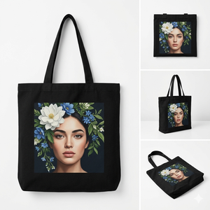 Sac fourre-tout en toile noire imprimé DTF personnalisé, écologique, réutilisable, en coton, pour femmes - Product Image 1