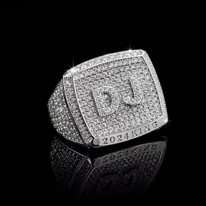 แหวนเพชรคิงฮิปฮอป DJ 2024 สำหรับผู้ชาย ทองคำขาว เพชรทรงกลมเจียระไนแบบบริลเลียนท์ ของขวัญเครื่องประดับเพชรแท้ - Product Image 1
