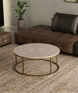 Tabouret d'appoint rond moderne fait main en os incrusté, de haute qualité, écologique, taille et couleur personnalisables, décoration intérieure F S INTERNATIONAL - Product Image 3