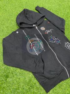 Sweat à capuche unisexe d'hiver personnalisé avec fermeture éclair et strass |   Cristaux de luxe scintillants |   Polaire épaisse tendance Y2K - Product Image 6