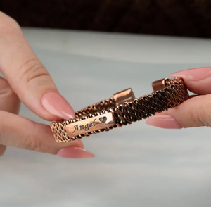 Pure Copper Multi Layer Spiral Wrap <b>Bangle</b> Bracelet <b>Engraved</b> Custom Nameplate ID Tag Mesh Chain Pattern Solid Copper - Product Image 1