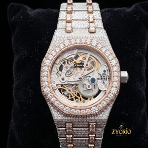 Reloj de Lujo Automático con Esqueleto de Moissanita para Hombre, Totalmente Cubierto de Diamantes de Moissanita VVS, Dos Tonos, Oro Rosa y Plata - Product Image 3