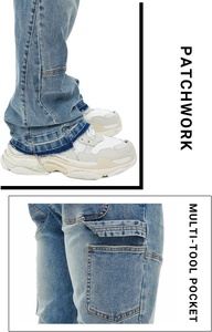 High Quality Custom Vintage Light Wash <b>Flare</b> <b>Jeans</b> for <b>Men</b> Streetwear Hip Hop Style Cotton Denim Printed Pattern Pants - Product Image 5