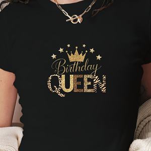 เสื้อยืดสั้นแฟชั่นสำหรับผู้หญิงราชินีวันเกิดพร้อมมงกุฎทอง - Product Image 1