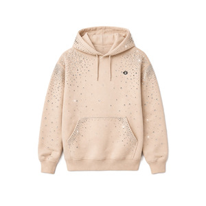 Heavyweight Rhinestone Hoodies Men Cotton Fleece Pullover Streetwear Oversized Fit Thick Fabric Casual Wear Custom Logo - Product Image 4