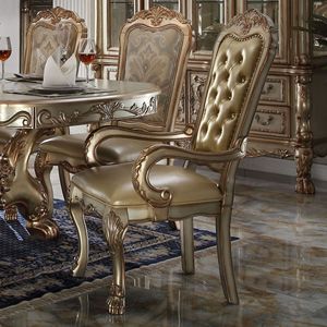 Set di 2 Sedie da Pranzo Imbottite con Finitura Patinata Oro e Osso - Product Image 1