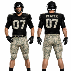 Uniforme de Fútbol Americano Personalizado, Conjunto de Camiseta y Pantalones con Camuflaje Negro, Sublimado, Transpirable, Ropa Deportiva para Equipos - Product Image 1