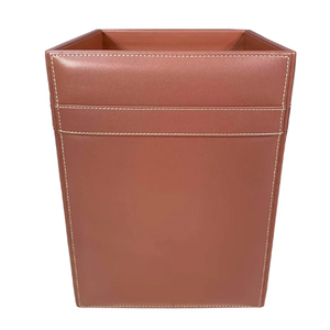 Mocha Leather Square Waste Basket <b>Office</b> Leather Waste <b>Bin</b> Rectangular Leather Waste <b>Bin</b> Open Top Simple Style - Product Image 4