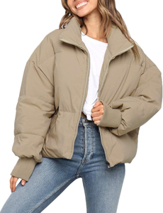Chaqueta de invierno acolchada para mujer con cuello alto, abrigo de plumón sintético, cremallera completa, ropa exterior cálida, chaqueta de burbujas personalizada OEM para mujer - Product Image 4