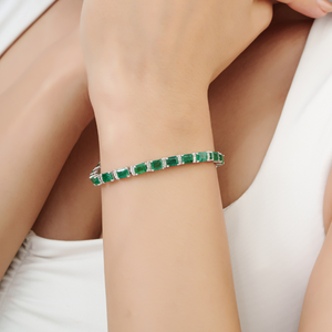 Pulsera de tenis de plata de ley 925 con esmeralda natural y diamantes, moderna y en oferta, para mujer, ideal para fiestas. - Product Image 2