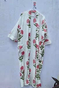 Floral Cotton <b>Kimono</b> Robe Women White Boho <b>Kimono</b> Dressing Gown Lightweight Summer <b>Beach</b> Cover Up Lounge Wear - Product Image 5