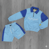 Ensemble de survêtement sportif Rexfit, short et veste bleu clair avec cordon de serrage à la taille et fermeture éclair pour adultes, vêtements de printemps