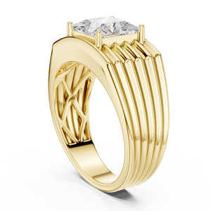 Yellow Gold Lab-Grown Diamond Men’s Solitaire <b>Statement</b> <b>Ring</b> – Bold Wide Contemporary Wedding Band for diamond jewelry - Product Image 1
