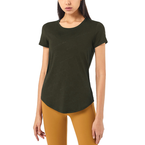 Camiseta de Algodón de Manga Corta con Cuello Redondo para Mujer, Color Verde Claro, Corte Regular, Informal, Color Sólido, Transpirable, Tejido de Punto, para Todas las Temporadas - Product Image 6