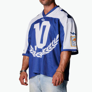 Maillot de football américain surdimensionné en maille respirante pour homme, à manches courtes, imprimé graphique, en polyester, personnalisable pour équipes, services OEM - Product Image 3