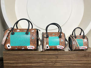 Bolso Grande de Cuero Grabado a Mano Estilo Western, Bolso Cruzado Elegante con Diseño Turquesa en Relieve, Bolsos de Viaje para Uso Diario - Product Image 5