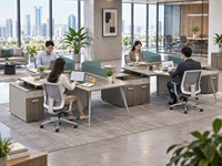 Système de bureaux modulaires en cluster pour 8 personnes avec cloisons en tissu pour grands bureaux