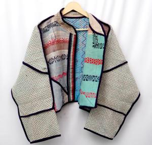 Women's 100% Cotton Kantha <b>Jacket</b> with Vintage Patchwork Eco-Friendly & Breathable <b>Mandarin</b> <b>Collar</b> All Seasons - Product Image 3