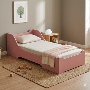 Cama Infantil Convertible Naranja de Madera Contrachapada de Pino Americano, Diseño Duradero y Seguro para Habitaciones Infantiles y Áreas de Juego - Product Image 1