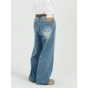 Custom <b>Men</b> Outfit Baggy Fit Dark Blue <b>Jeans</b> Pants High Quality Casual American Heavy Wash Vintage Straight Leg Large <b>Men's</b> <b>Jeans</b> - Product Image 3