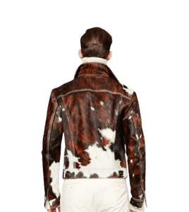 Veste en cuir de vachette pour homme, style western, col montant en toile, logo frontal, coupe-vent, service OEM, manteau d'hiver fini pour homme - Product Image 2