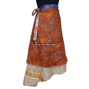 Stylish Pareo Long <b>Silk</b> Wrap <b>Skirt</b> Newest Design Recycled Reversible <b>Silk</b> Sari Indian Printed Long Length Wrap Women's India - Product Image 4