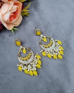 Exquisite Pear Cut Stud Stone Chandbali <b>Dangle</b> <b>Earrings</b> For Women Traditional Antique <b>Gold</b> Plated Fashion <b>Earrings</b> Manufacturers - Product Image 3