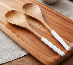 Ensemble cuillère et fourchette à salade en bois avec manche en céramique, design minimaliste, compatible lave-vaisselle, pour la cuisine, la restauration et les fêtes - Product Image 3