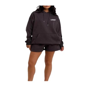 High Quality Custom <b>Women</b> Oversized Sweat Hoodie <b>Shorts</b> Set Heavy Cotton Breathable Eco-Friendly Winter Unisex Hooded <b>Short</b> - Product Image 5