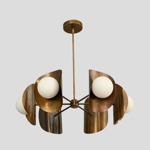 High End Quality <b>Copper</b> Chandelier With Three Globe <b>Lights</b> And Curved <b>Shades</b> For Indoor Lighting Fixtures - Product Image 5