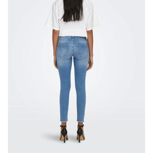 Jeans de mezclilla casuales de tiro alto y corte ajustado para mujer, 98% algodón, 2% elastano, cintura elástica, talla grande, invierno, color liso - Product Image 3