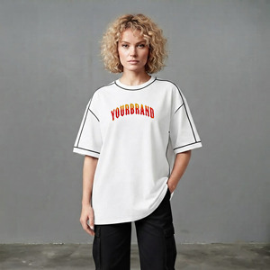 OEM/ODM Oversized Fit Fashionable Athletic Soft Crop <b>Top</b> T-Shirt for Women's O-<b>Neck</b> Plain Blank 100% Cotton baggy ladies tee - Product Image 4