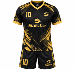 Maillot de football noir et or à imprimé géométrique, manches courtes, coupe athlétique pour homme, respirant, séchage rapide, toutes saisons, uniforme sublimé - Product Image 1