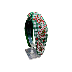 Accessoires de Noël personnalisés en gingham, coiffes festives ornées de perles, accessoires de cheveux faits à la main pour les fêtes - Product Image 3