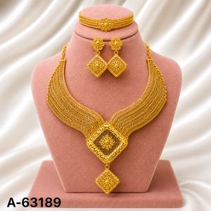 Ensemble de bijoux en filigrane doré fait main, collier et boucles d'oreilles pour femmes A-63203 - Product Image 5