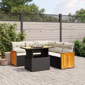 Ensemble de canapés de jardin en rotin d'extérieur 6 places avec panneaux en teck résistants aux intempéries, design contemporain - Product Image 3