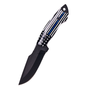 Black Fixed Blade Hunting Knife with Blue Black White American Flag Pattern Handle <b>Outdoor</b> Camping Survival Utility Knife - Product Image 1