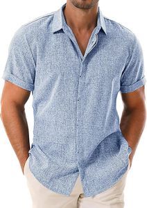 Chemise de plage en lin pour homme, manches courtes, décontractée, boutonnée, pour les vacances - Product Image 1