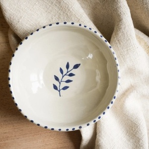 Elegant Ceramic <b>Pasta</b> Bowl with Minimal Blue Botanical Detailing Smooth Fired Finish and Versatile Dining Depth - Product Image 2