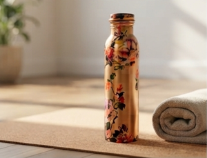 Vibrant Floral Art Copper Water <b>Bottle</b> Leakproof Modern Minimalist Style Ideal For <b>Travel</b> Gym Yoga Office And Gifts - Product Image 2